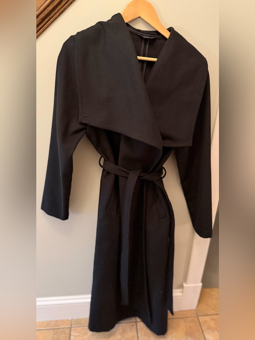 Jessica Black Long Wrap Trench Coat with Belt